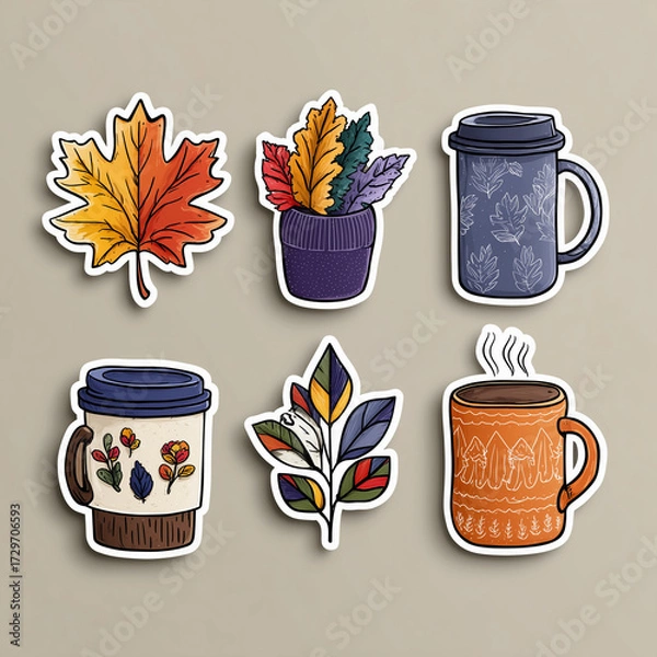 Fototapeta set of vector icons of autumn