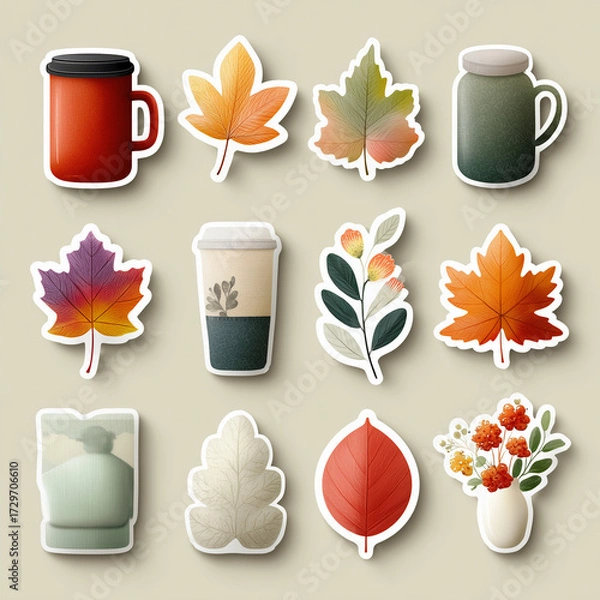 Fototapeta set of vector icons of autumn