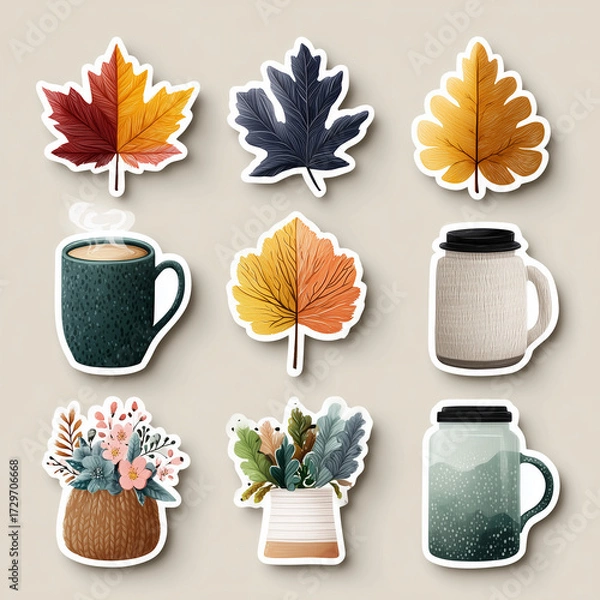 Fototapeta set of vector icons of autumn