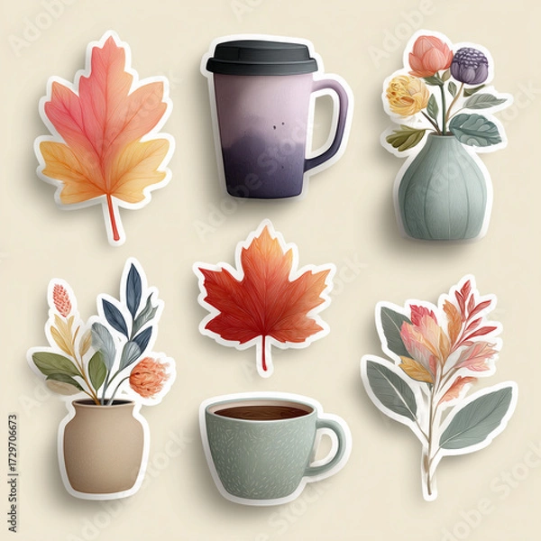 Fototapeta set of vector icons of autumn