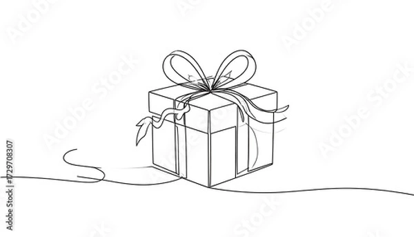 Fototapeta Simple line drawing of a gift box