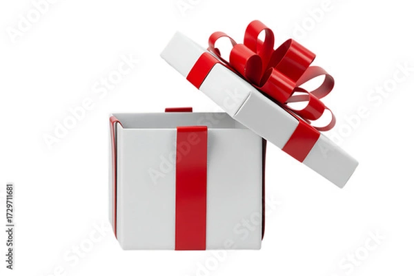Fototapeta Surprise gift box unveiled with red ribbon and bow on a isolated on transparent background
