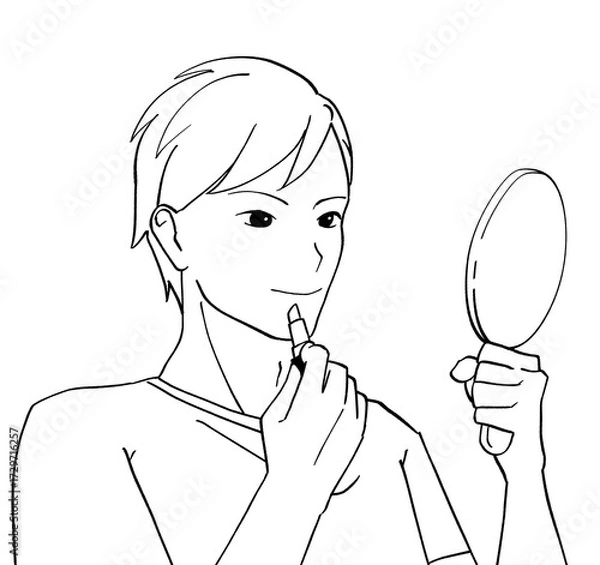 Obraz 口紅を塗る男性の白黒イラスト