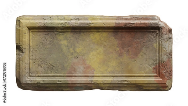 Fototapeta Ancient rectangular artifact with decorative borders and faded inscriptions isolated on transparent background