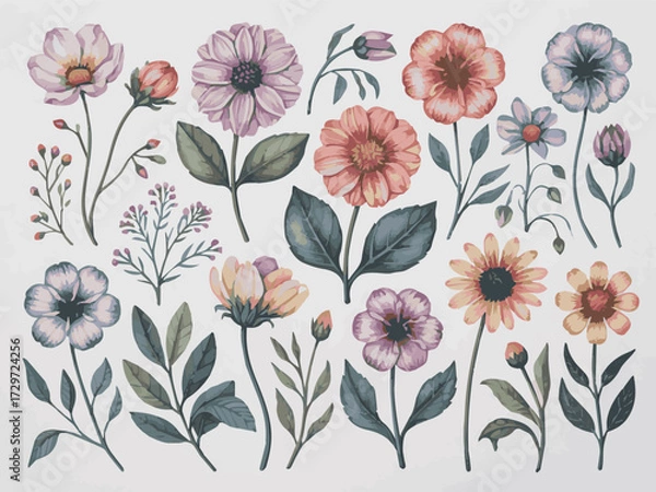 Obraz Watercolor floral vector design elements for wedding invitation and greeting card decoration is perfect 100