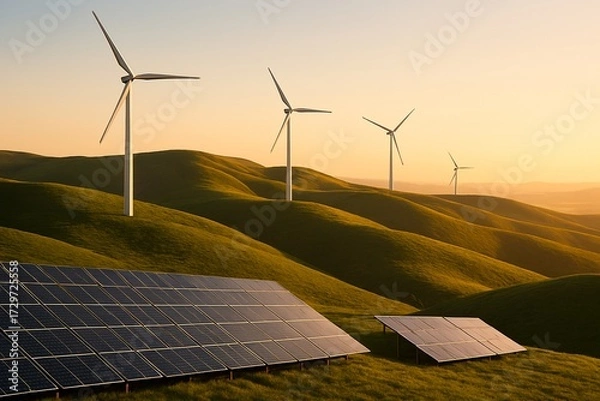 Obraz Seamless blend of renewables in nature—perfect for green energy and policy-related content.