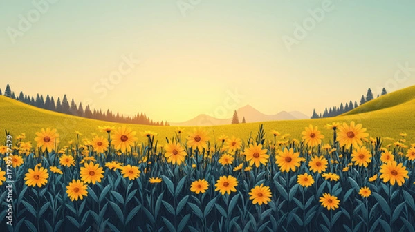 Obraz Sunrise meadow with flowers