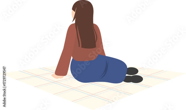 Fototapeta 비스듬히 앉아있는 치마입은 여자 뒷모습_가을