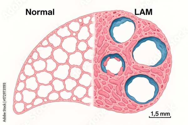 Fototapeta Illustration of Normal Lung Tissue vs. LAM (Lymphangioleiomyomatosis)