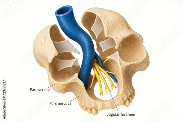 Fototapeta Anatomical Illustration of Skull Base with Veins and Nerves