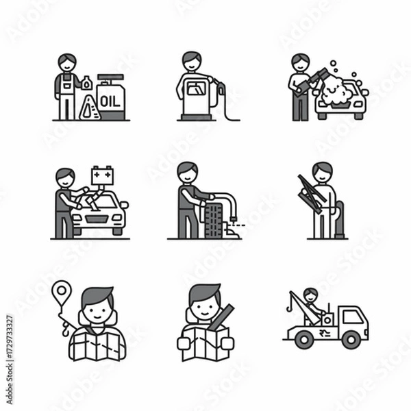 Obraz Automotive services line icons collection featuring maintenance repair and roadside assistance