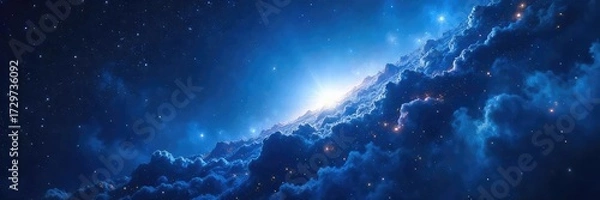 Fototapeta Vast expanse of deep blue nebula, swirling cosmic dust and gas clouds, celestial wonder, star formation region ,  ethereal,  art,  nature