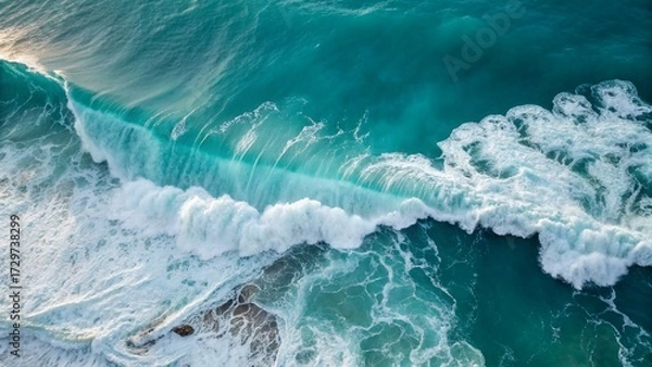 Obraz Turquoise Ocean Waves Texture Top View —AI GENERATED