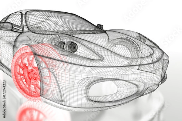 Fototapeta 3D car mesh on a white