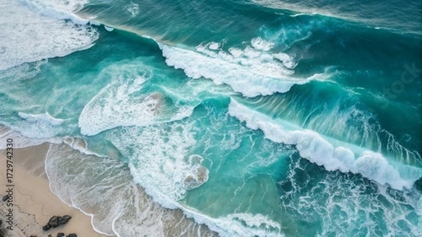 Obraz Turquoise Ocean Waves with White Foam —AI GENERATED
