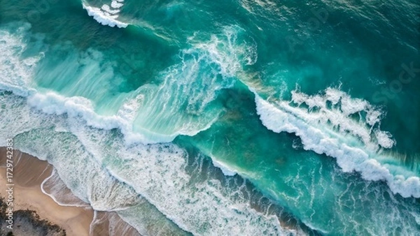 Obraz Turquoise Ocean Waves with White Foam —AI GENERATED

