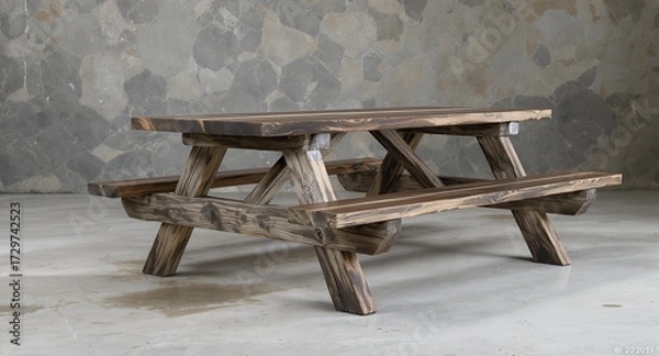 Fototapeta Rustic Wood Picnic Table in a Studio Setting