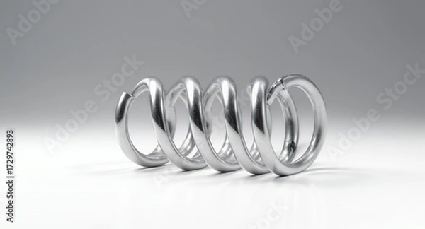 Fototapeta Shiny Silver Metal Spring Coil Detail on a White Background, Studio Shot