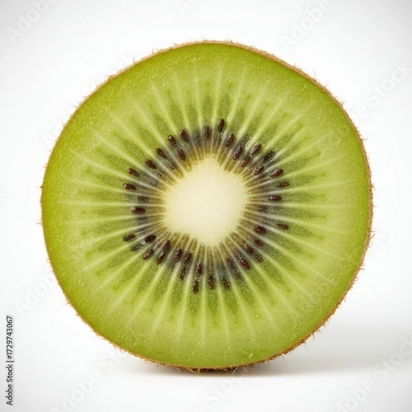 Fototapeta Slice of fresh, ripe kiwi fruit isolated on white, close-up macro shot.