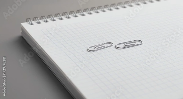 Fototapeta Spiral Notebook with Paperclips on a Grid