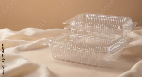 Fototapeta Stack of Clear Plastic Food Containers for Delivery and Storage