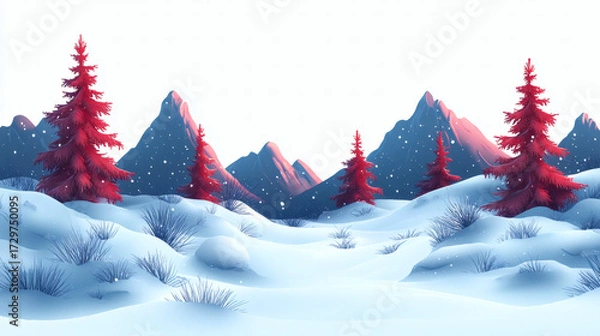 Obraz Snowy mountain landscape illustration