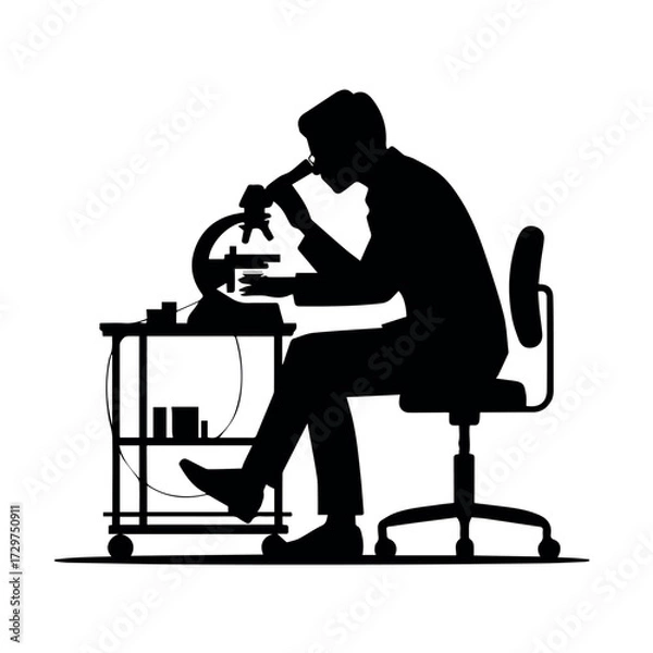 Obraz Silhouette of scientist using microscope in laboratory for research and medical science analysis and discovery