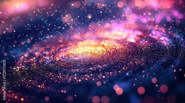 Obraz A vibrant, colorful galaxy with a spiral pattern of stars and nebulae, emitting a warm, glowing light.