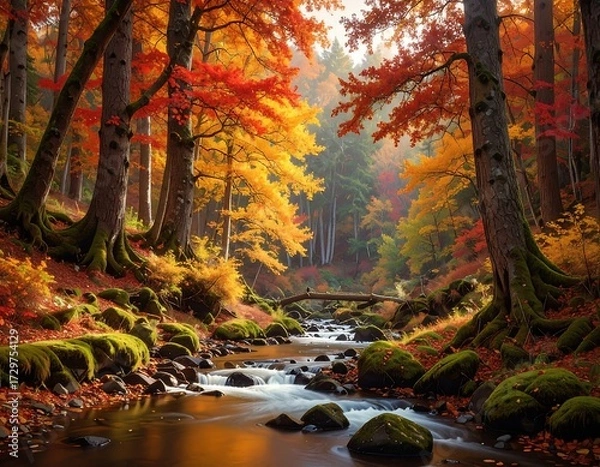 Obraz Autumn forest stream scene
