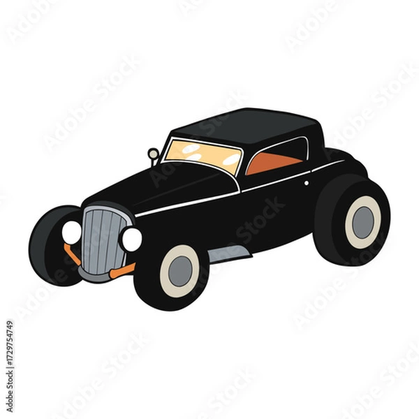 Fototapeta A sleek black hot rod with roaring engine, polished chrome, and bold flames embodies classic muscle power and vintage style, built for speed and street dominance.
