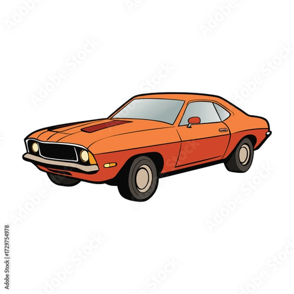 Fototapeta A classic seventies American muscle car with bold lines, wide stance, roaring engine, chrome details, and vintage style—built for speed, power, and pure retro cool.
