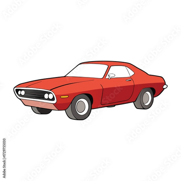 Fototapeta A classic seventies American muscle car with bold lines, wide stance, roaring engine, chrome details, and vintage style—built for speed, power, and pure retro cool.
