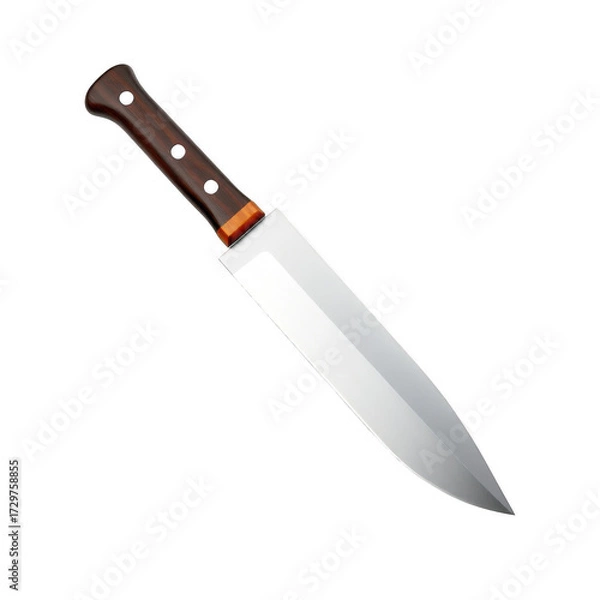 Fototapeta Sharp stainless steel chef knife with wooden handle isolated on black background