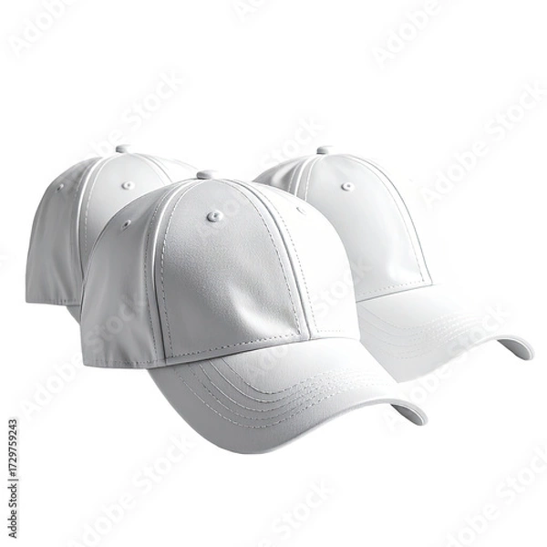 Obraz Three identical white baseball caps