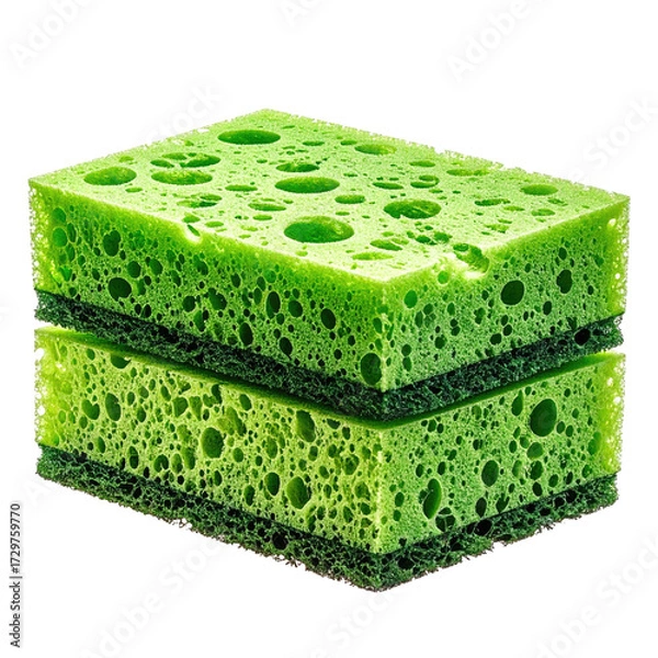 Fototapeta Two stacked rectangular green sponges, showing porous texture