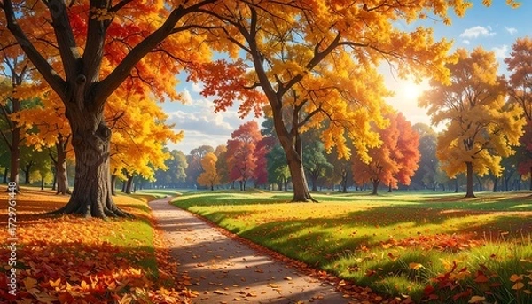 Obraz Autumn park path with vibrant trees