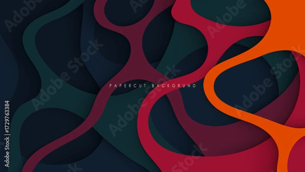 Fototapeta Colorful abstract vector background with papercut curved lines decorative