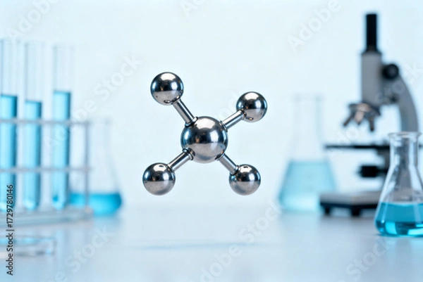 Fototapeta Molecular model in a laboratory setting with scientific equipment