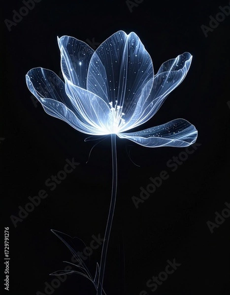 Fototapeta Glowing Translucent Tulip A Botanical X-ray Study on Black Background