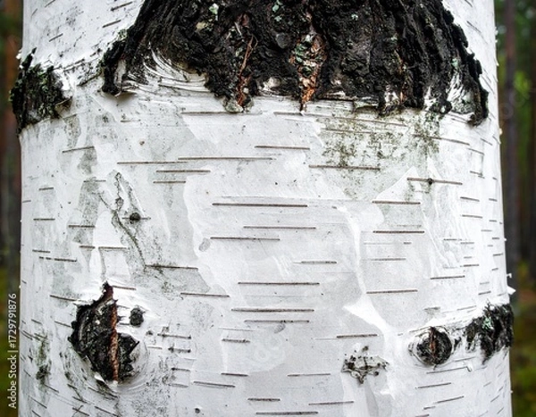 Obraz Close-up of a birch tree trunk, showcasing its unique bark texture and patterns in nature