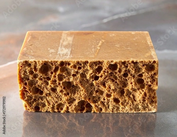 Obraz Close-up of a delectable, porous caramel-brown confectionery block, showcasing its unique aerated texture and inviting sweet indulgence