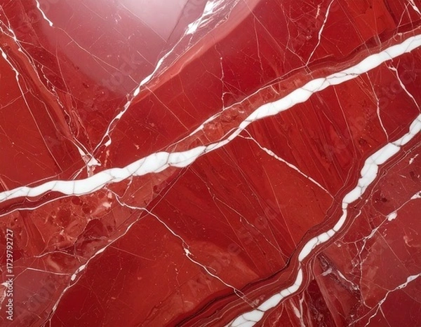 Obraz Close-up of a red marble surface with striking white veins, showcasing natural patterns and luxurious texture