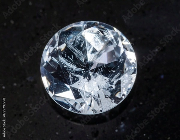 Obraz A captivating close-up of a brilliant-cut gemstone, showcasing its stunning facets and sparkling clarity against a deep, dark background, symbolizing luxury and elegance