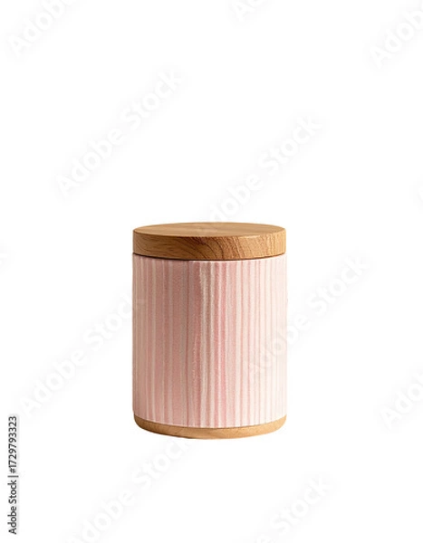 Fototapeta Pink cylindrical storage container with wood lid