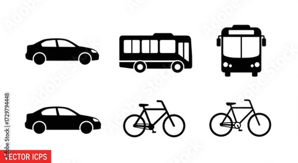 Fototapeta Illustration of various transportation modes including cars buses and bicycles in a vector format design
