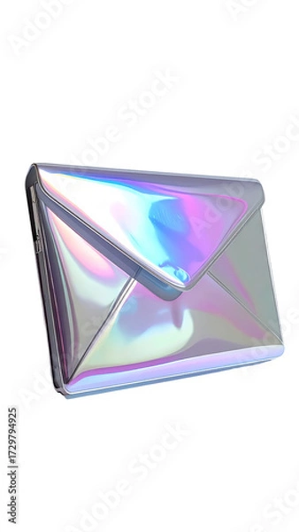 Fototapeta Holographic envelope, 3D render.  Shimmering, iridescent,  design