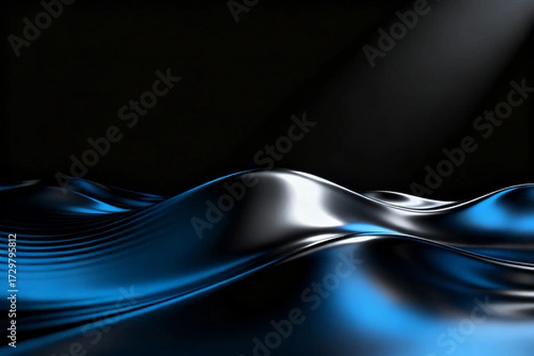 Obraz Abstract flowing blue liquid with reflective surface against dark background