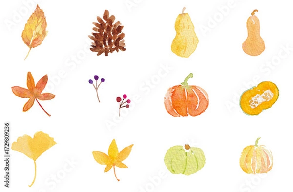 Obraz カラフルな秋の水彩素材