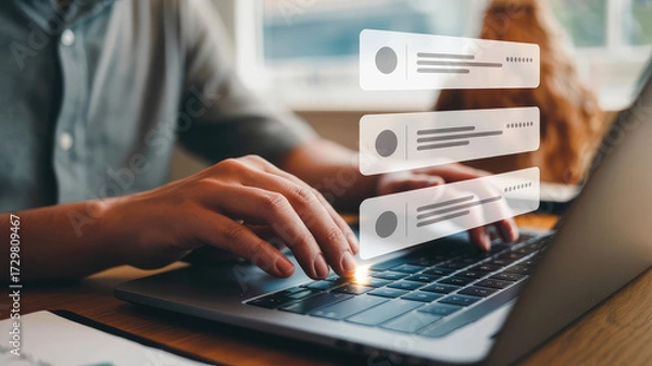 Obraz Engaging digital experience with online questionnaires at work on laptop for feedback and data collection