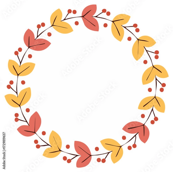 Obraz Autumn wreath with colorful leaves and berries in a circular border design